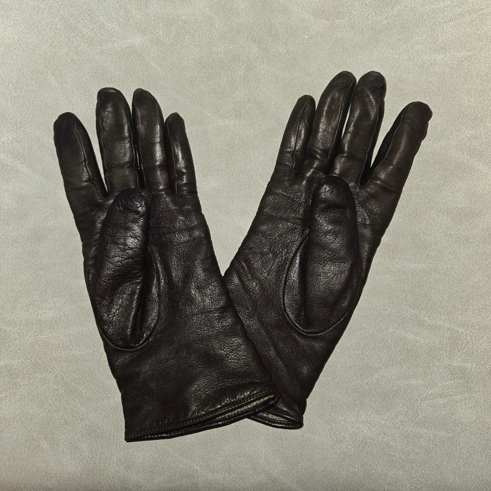 Brown Leather & Cashmere Gloves Size 7 Jodi Arden Made in France‎ Classic Luxury